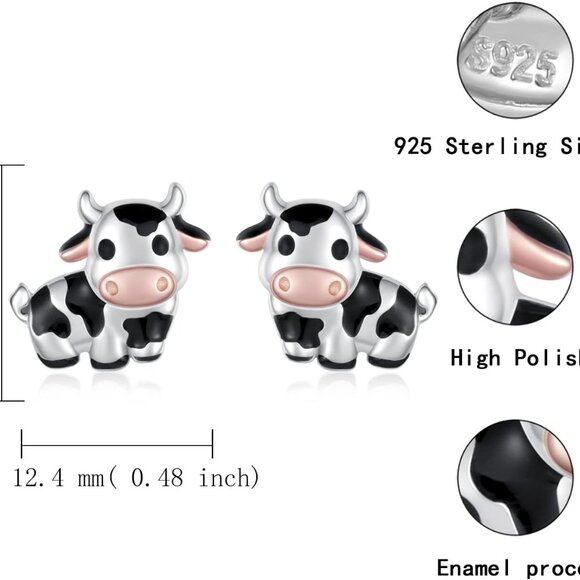 Sterling Silver Animal Earrings Studs Cute Cow Penguin Giraffe Lion Jewelry Gift - Picture 6 of 6